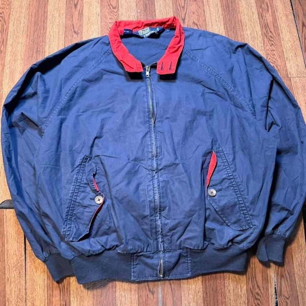 Polo Ralph Lauren Blue‎ Vtg 90's Rare Sportsman Harrington Bomber Jacket Large